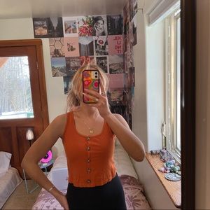 Lush Clothing orange ribbed button up tank